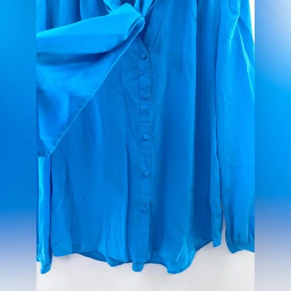 J. Crew 100% Re-Imagined Silk Tie-Neck ButtonUp Blouse in Turquoise Blue Size M - Picture 4 of 5